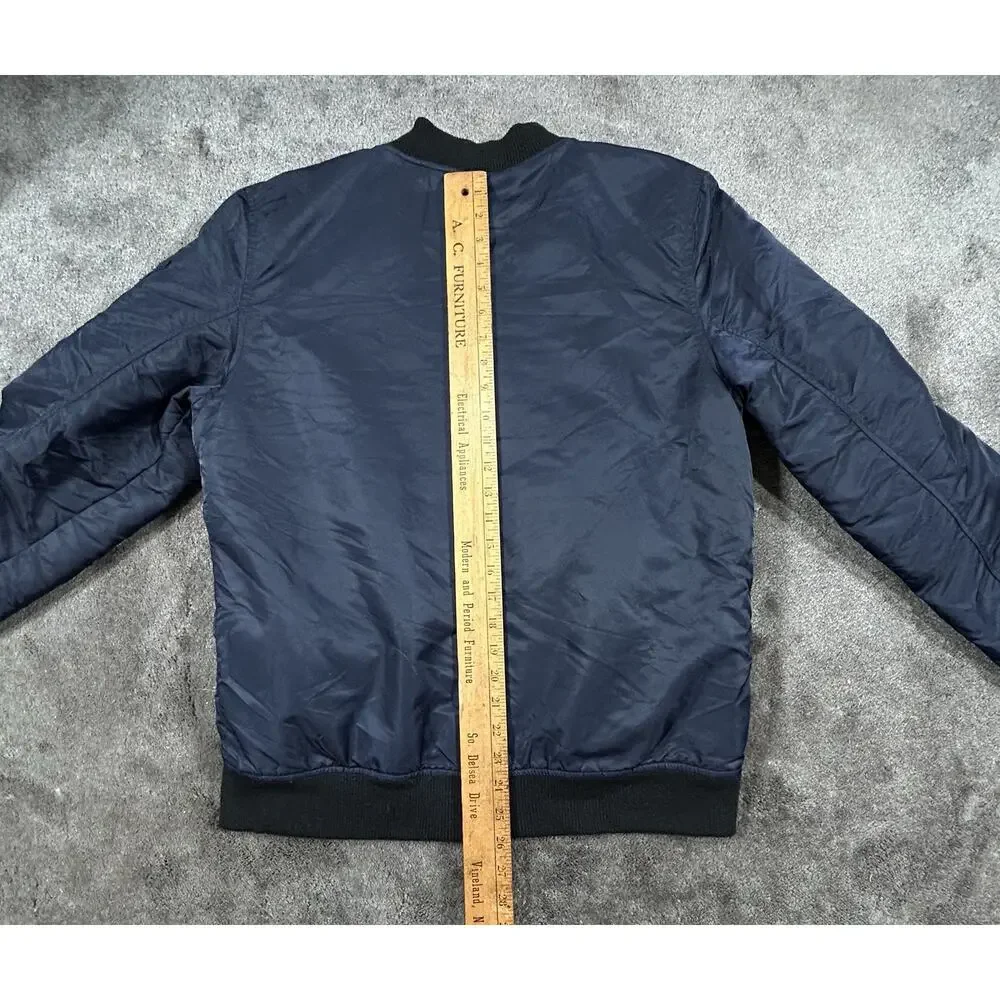 Men LG Buffalo David Bitton Blue Bomber Jacket Zip Elastic Ribbed Waist & Sleeve